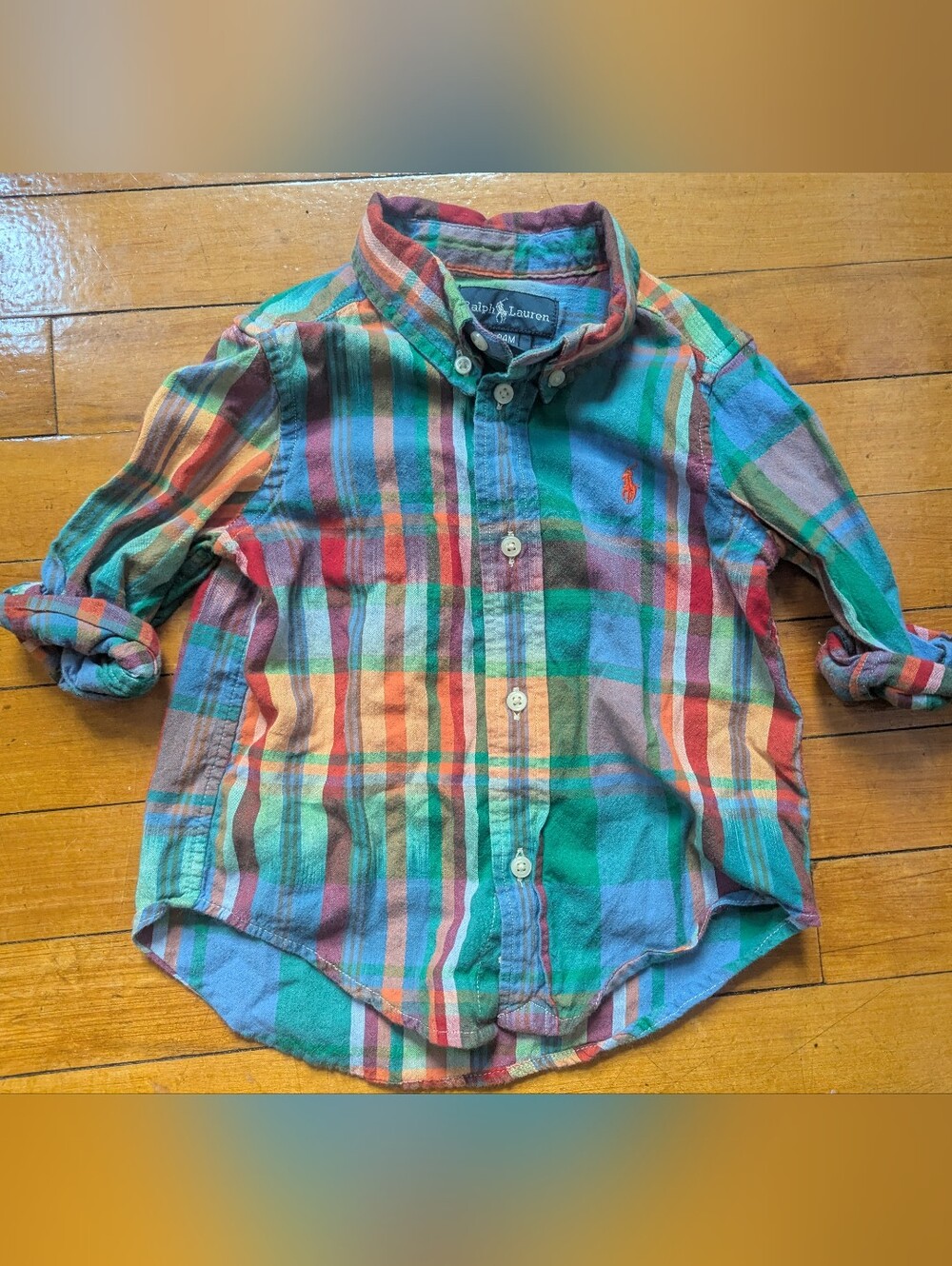 Ralph Lauren Toddler Boys 24M Pony Plaid Madras Colorful Button Down Shirt